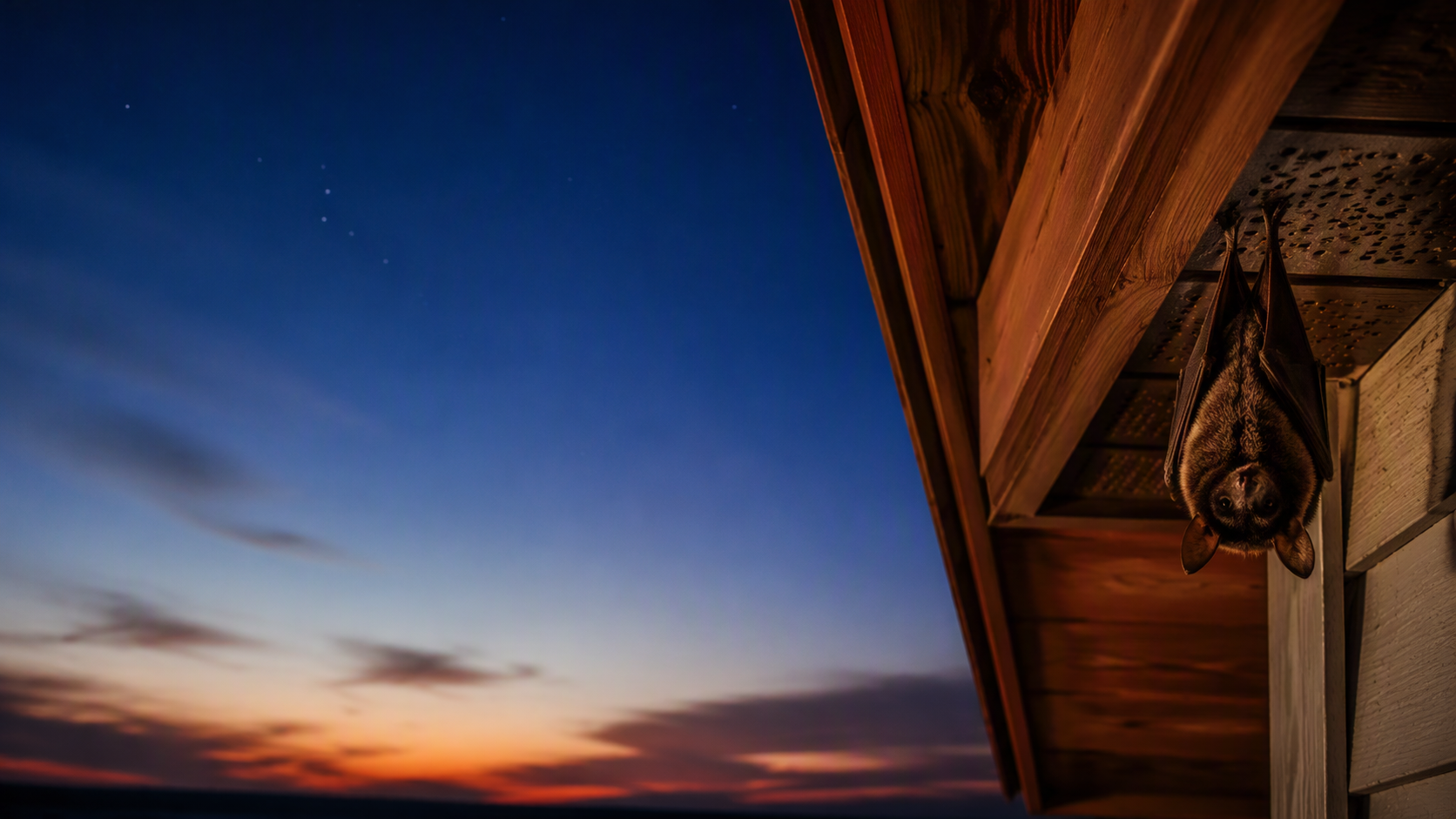 Bat roosting under a roof eave
