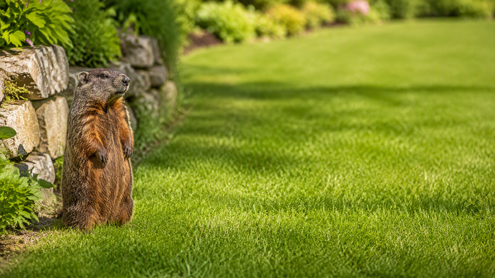 Groundhog standing in tall grass
