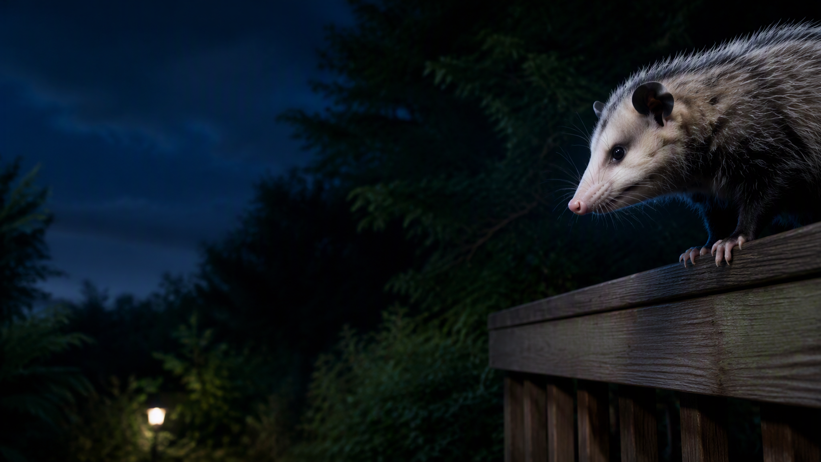 Opossum on a tree branch at night
